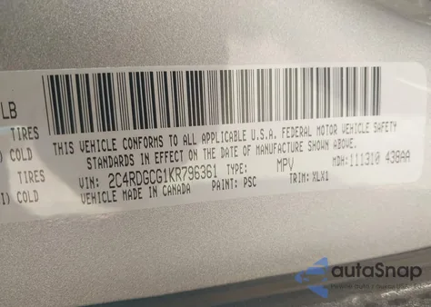 2019 Dodge Grand Caravan Sxt z USA, uszkodzony, nr VIN 2C4RDGCG1KR796361